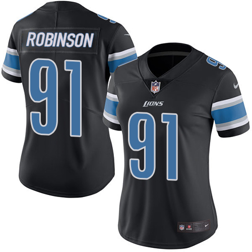 Women's Limited A'Shawn Robinson Nike Jersey Black - #91 Rush NFL Detroit Lions